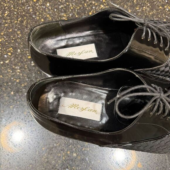 Mezlan Hampton Black Cap Toe/Basket Weave Patent Leather Oxfords. Size 11 Wide main image 4